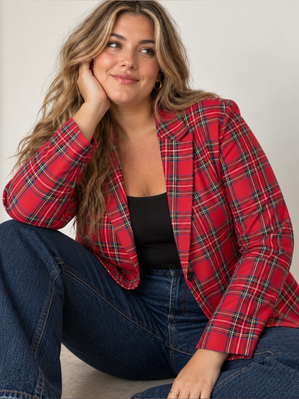 Lane Bryant Blazer Jacket Womens Size 18 Plus Red Tartan Plaid Preppy Old Money